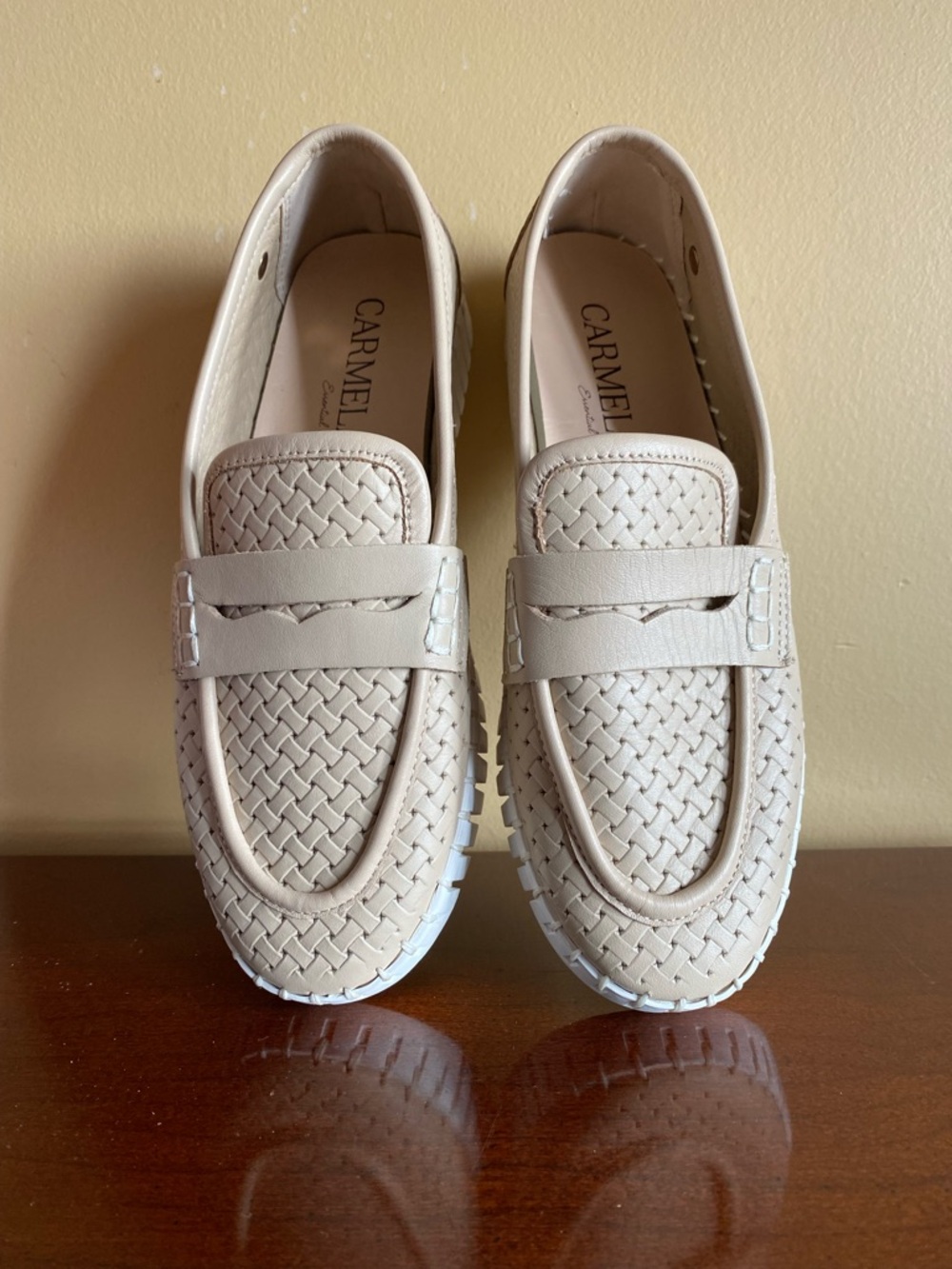 Carmela Essential Love Women's Cream Woven Boat Penny Loafers Size US 5.5 EU 36